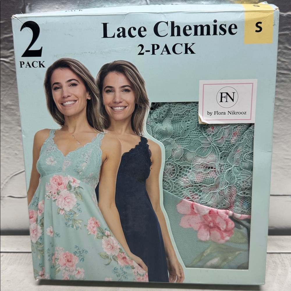 Flora nikrooz lace chemise 2 pack floral gren /blue
